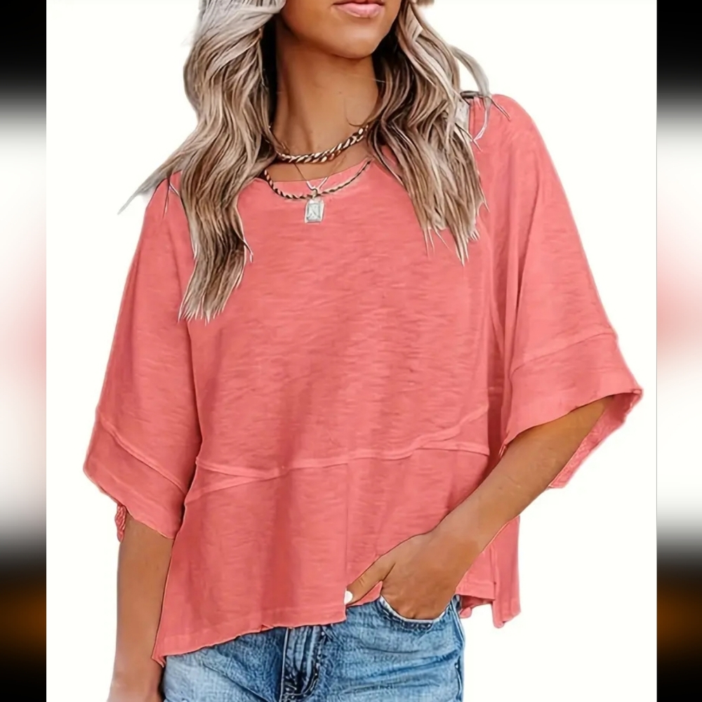NEW Cropped Tee With  Cropped Wide 1/2 Sleeve Sz Large. - Picture 3 of 3